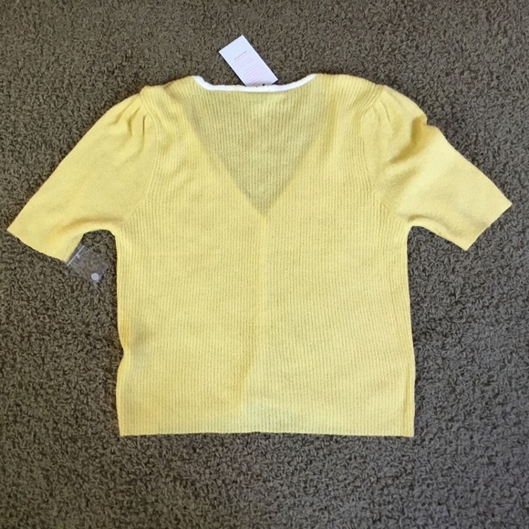 NWT! ModCloth Yellow Stretchy V-Neck Cardigan Sweater with White Trim-FAB! 🌼 - Picture 7 of 7